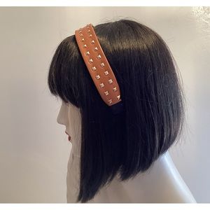 Gold-Tone Studs On Leather-look Headband Tan